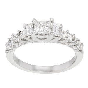 Rachel Koen Princess Baguette Cut Diamond Ring 18K White Gold 1.25Cttw Size 7